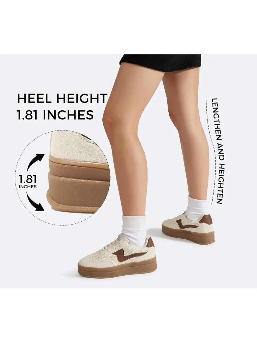 🆕Women's Beige Brown Platform Fashion Sneakers Thick Sole Casual Walking Shoes